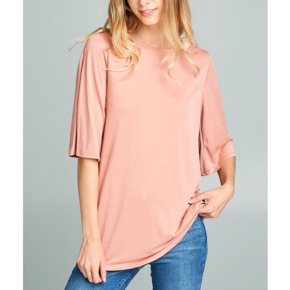 Pink Boat Neck Elbow Length Bell Sleeve Top Size M-L-XL - Picture 2 of 5